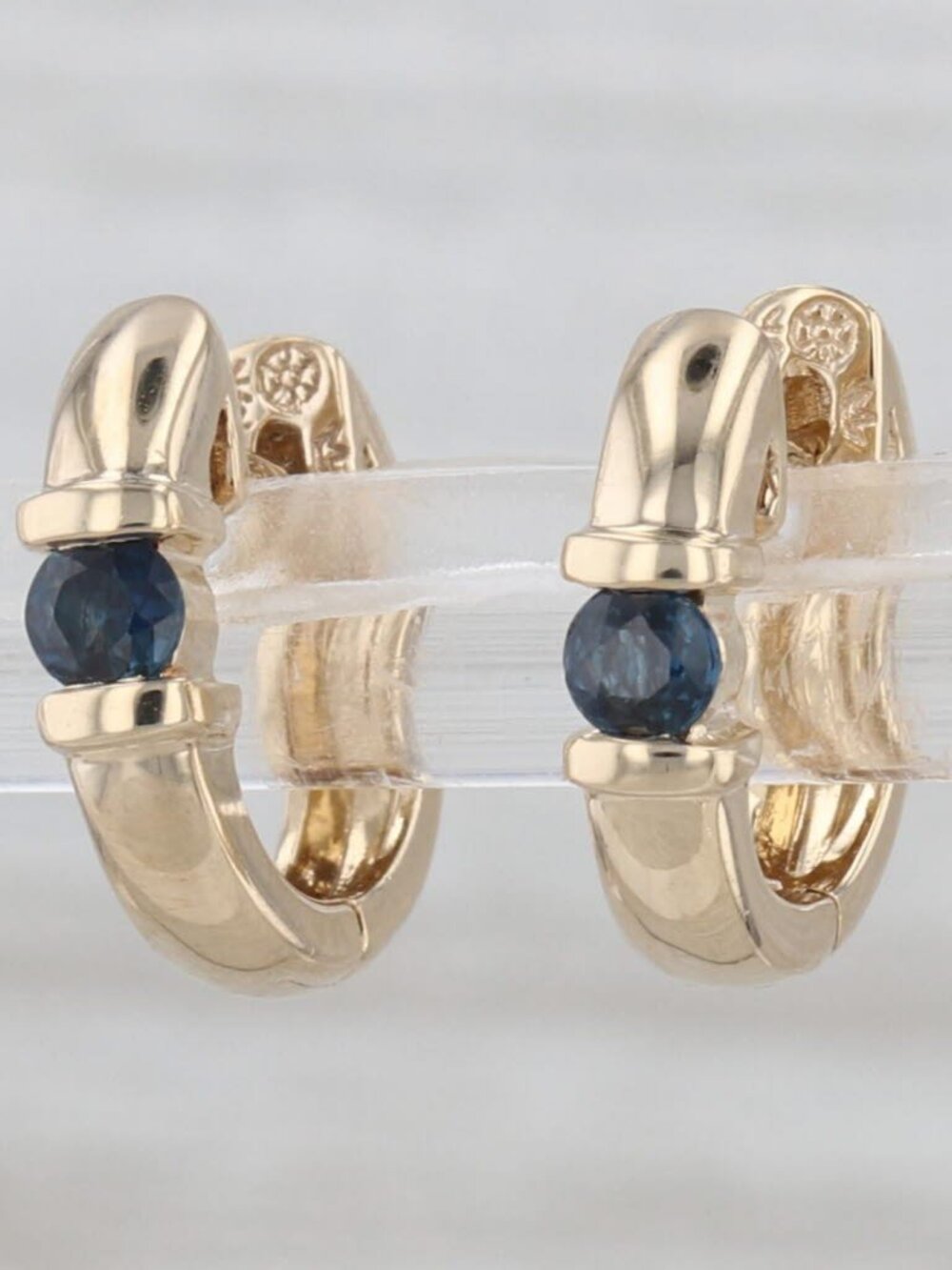 0.30ctw Blue Sapphire Micro Hoop Huggie Earrings 14k Yellow Gold Round Hoops